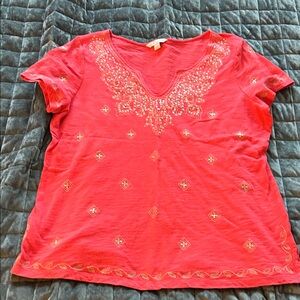 Laura Ashley Coral Embroidered Short Sleeve Tee